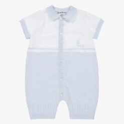 Sarah Louise Baby Boys White & Blue Knitted Shortie