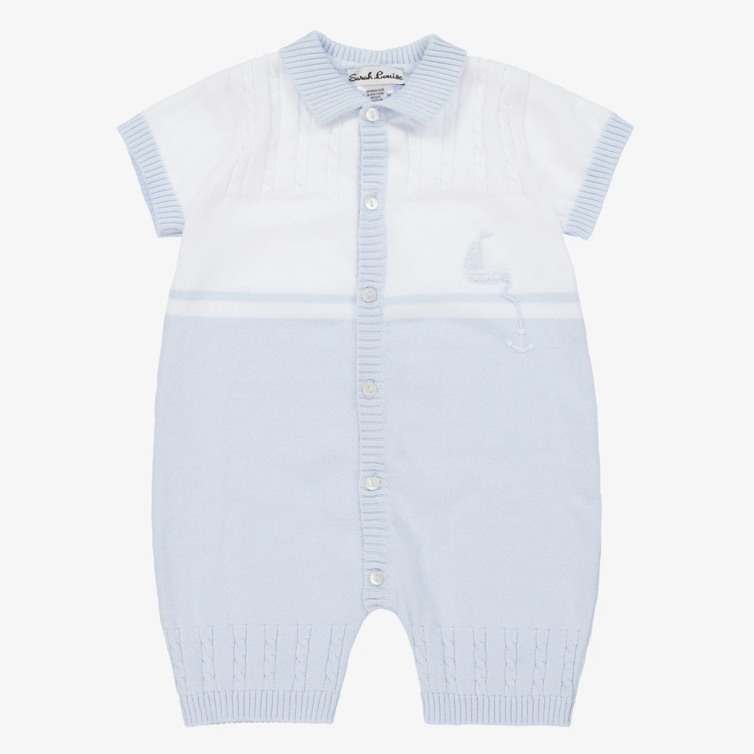 Sarah Louise Baby Boys White & Blue Knitted Shortie 1 Sarah Louise Baby Boys White & Blue Knitted Shortie