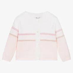 Sarah Louise Baby Girls Pink & White Cotton Cardigan