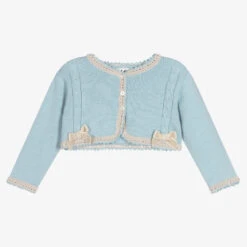 Sarah Louise Blue Cotton Knit Bolero Cardigan