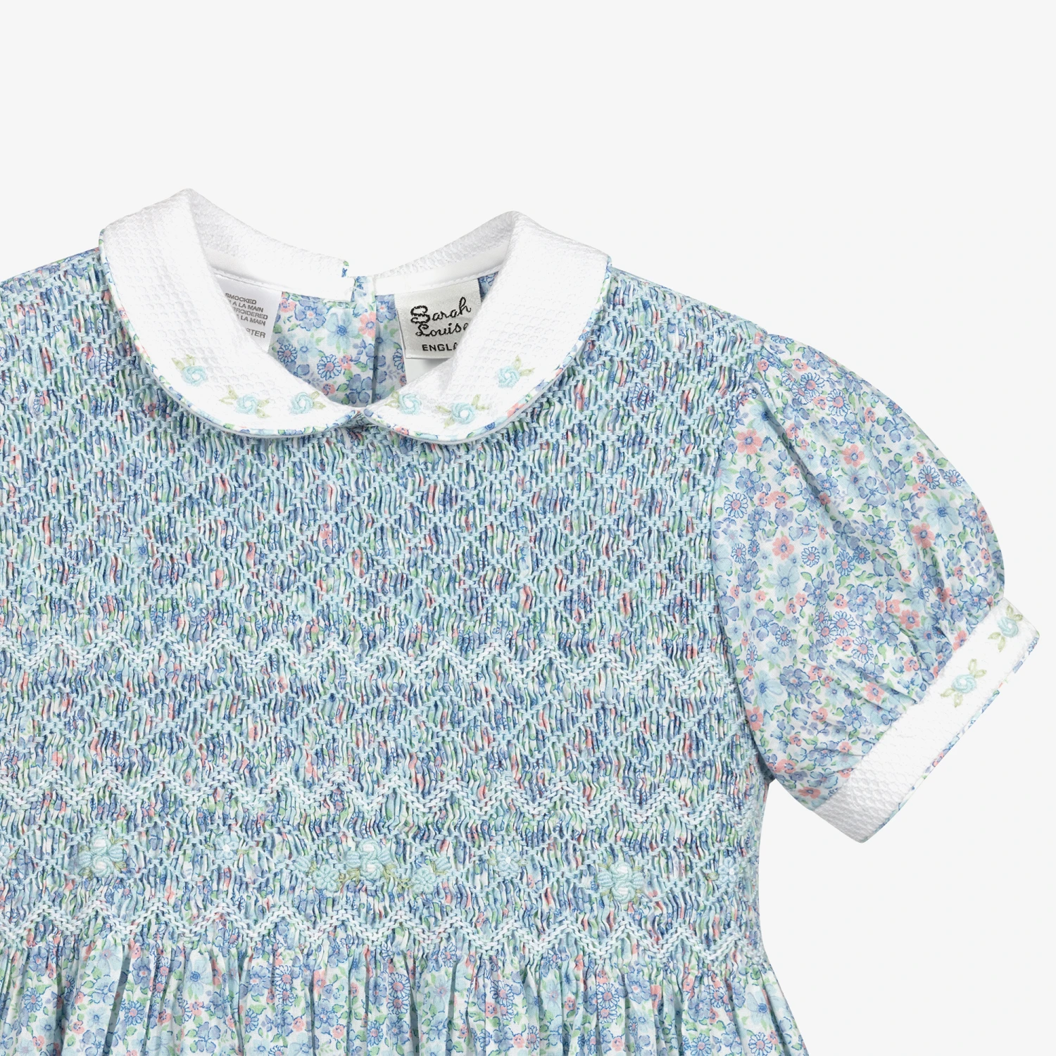 Sarah Louise Blue Floral Smocked Dress 3 Sarah Louise Blue Floral Smocked Dress - Image 3