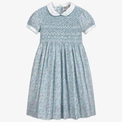 Sarah Louise Blue Floral Smocked Dress