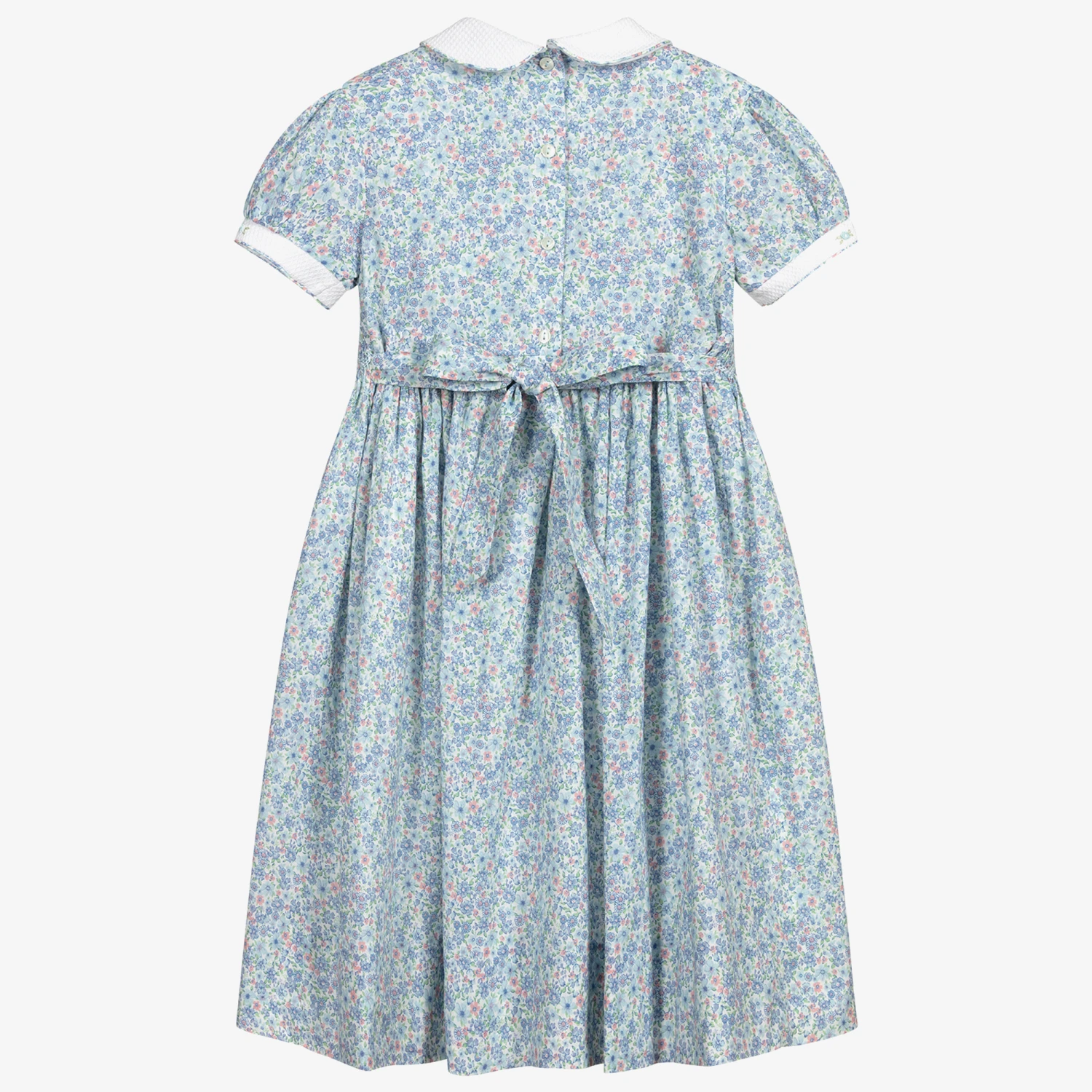 Sarah Louise Blue Floral Smocked Dress 2 Sarah Louise Blue Floral Smocked Dress - Image 2