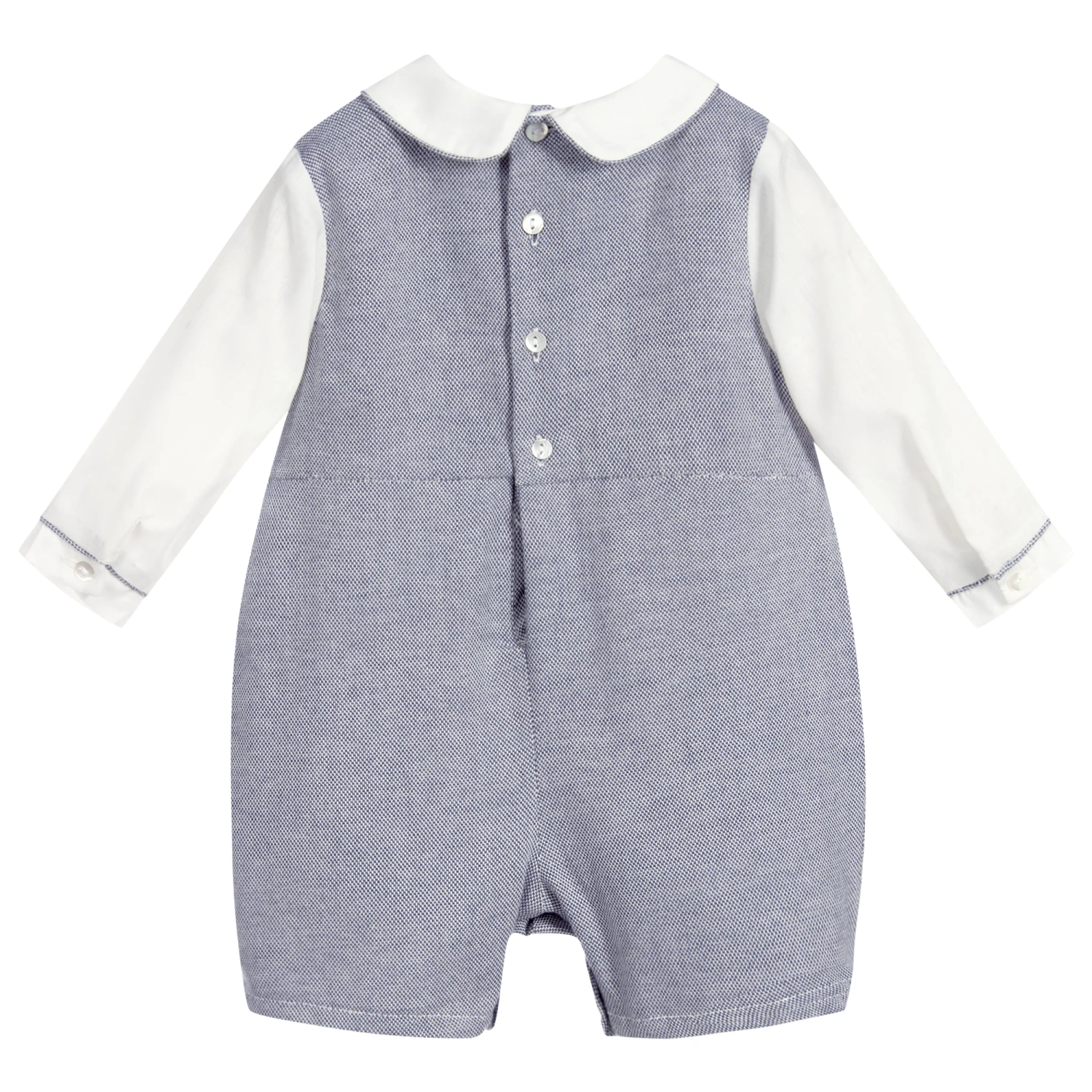 Sarah Louise Blue & Ivory Smocked Romper 2 Sarah Louise Blue & Ivory Smocked Romper - Image 2