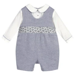 Sarah Louise Blue & Ivory Smocked Romper