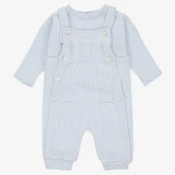 Sarah Louise Blue Knitted Baby Dungaree Set