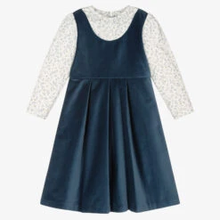 Sarah Louise Blue Velvet & Floral Dress