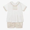 Sarah Louise Boys Ivory & Beige Stripe Cotton Shorts Set