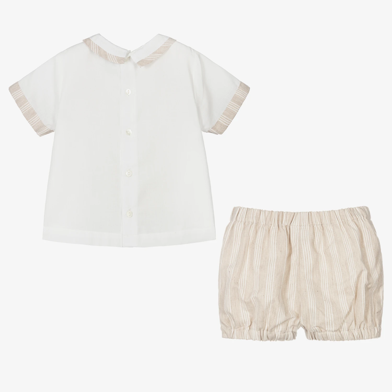 Sarah Louise Boys Ivory & Beige Stripe Cotton Shorts Set 3 Sarah Louise Boys Ivory & Beige Stripe Cotton Shorts Set - Image 3