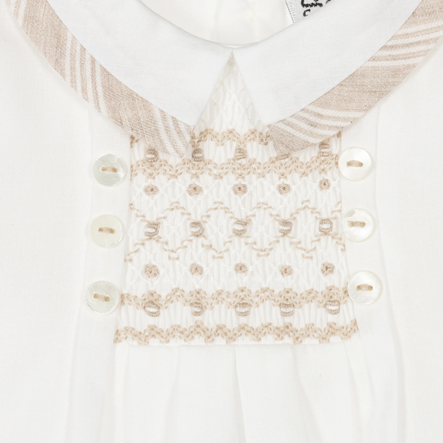 Sarah Louise Boys Ivory & Beige Stripe Cotton Shorts Set 4 Sarah Louise Boys Ivory & Beige Stripe Cotton Shorts Set - Image 4