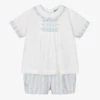 Sarah Louise Boys Ivory & Blue Stripe Cotton Shorts Set