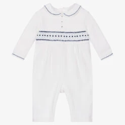 Sarah Louise Boys Ivory Cotton Babysuit