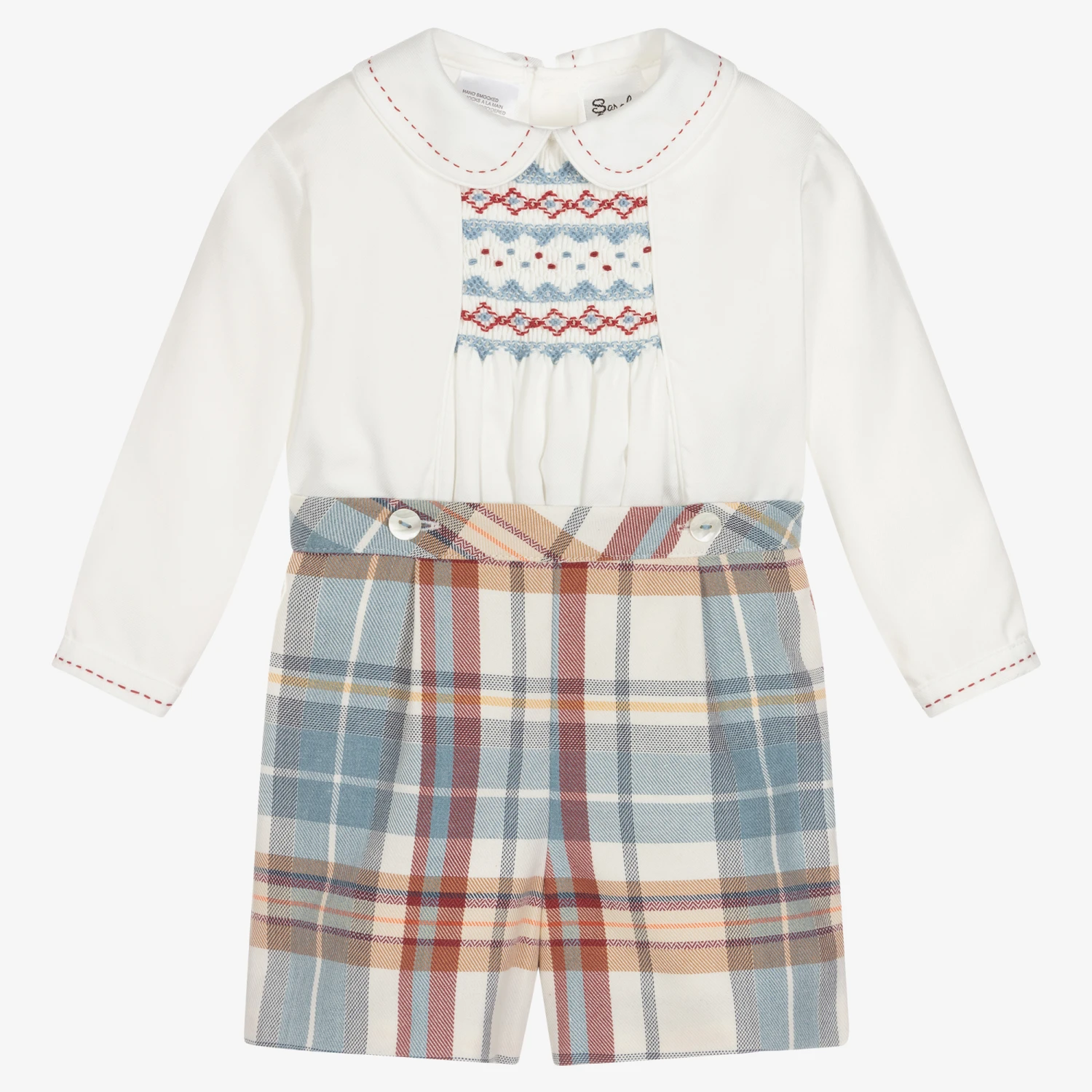 Sarah Louise Boys Smocked Tartan Buster Suit 1 Sarah Louise Boys Smocked Tartan Buster Suit