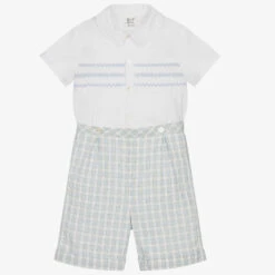 Sarah Louise Boys White & Blue Buster Suit