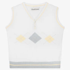 Sarah Louise Boys White Cotton Argyle Sweater Vest