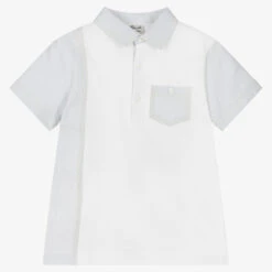Sarah Louise Boys White & Grey Cotton Polo Shirt