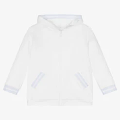Sarah Louise Boys White Hooded Zip-Up Top