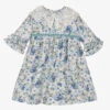 Sarah Louise Girls Blue Cotton Floral Dress