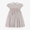 Sarah Louise Girls Blue Cotton Floral Smocked Dress