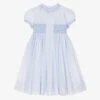Sarah Louise Girls Blue Cotton Hand-Smocked Dress
