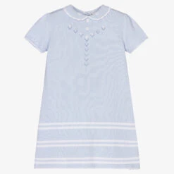 Sarah Louise Girls Blue Cotton Knit Dress
