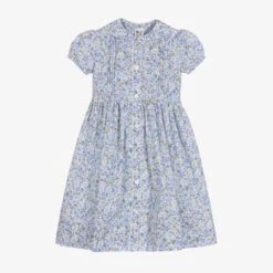 Sarah Louise Girls Blue Floral Cotton Dress