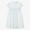 Sarah Louise Girls Blue Floral Hand-Smocked Cotton Dress