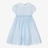 Sarah Louise Girls Blue Floral Hand-Smocked Dress