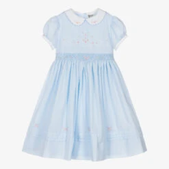Sarah Louise Girls Blue Floral Hand-Smocked Dress