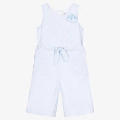 Sarah Louise Girls Blue Striped Playsuit
