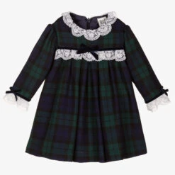 Sarah Louise Girls Green & Blue Tartan Dress