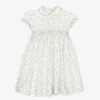 Sarah Louise Girls Green Cotton Floral Smocked Dress