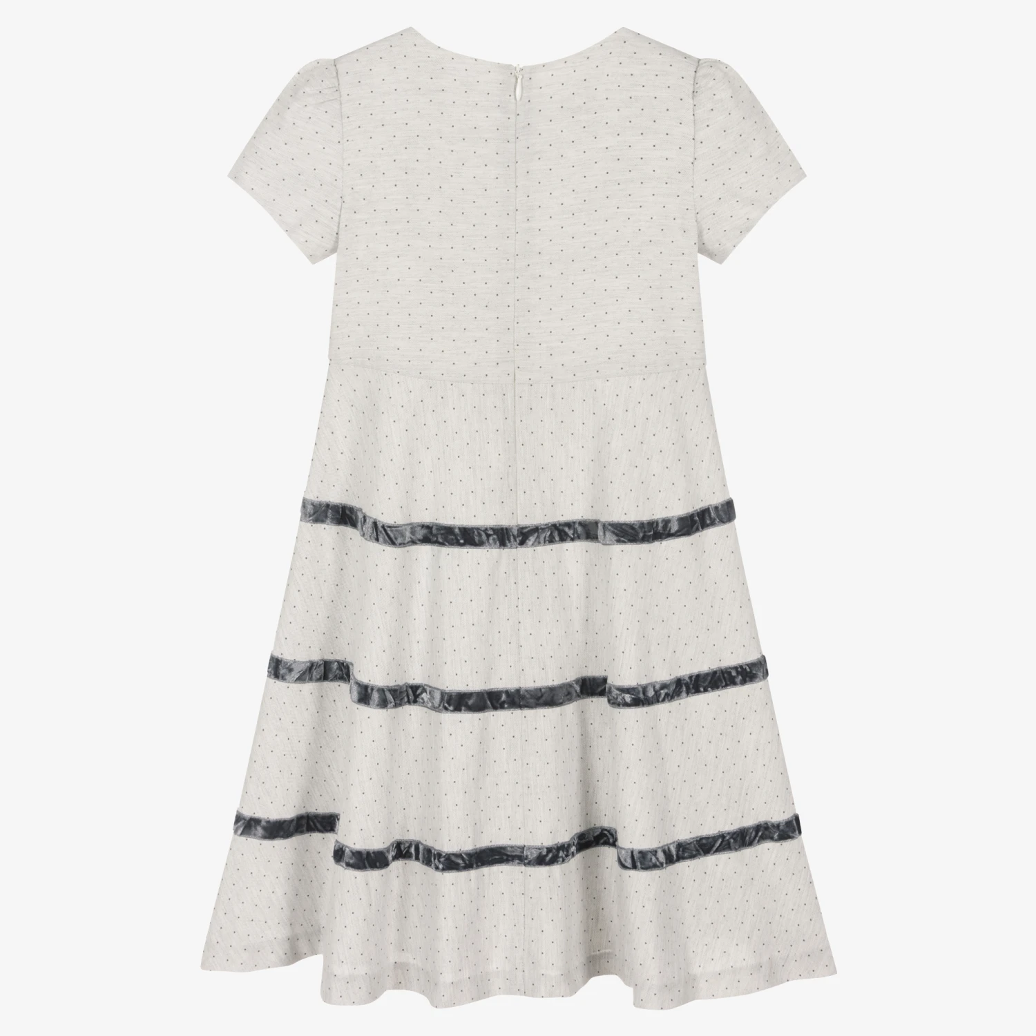 Sarah Louise Girls Grey Velvet Trim Dress 2 Sarah Louise Girls Grey Velvet Trim Dress - Image 2