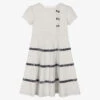 Sarah Louise Girls Grey Velvet Trim Dress