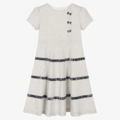 Sarah Louise Girls Grey Velvet Trim Dress