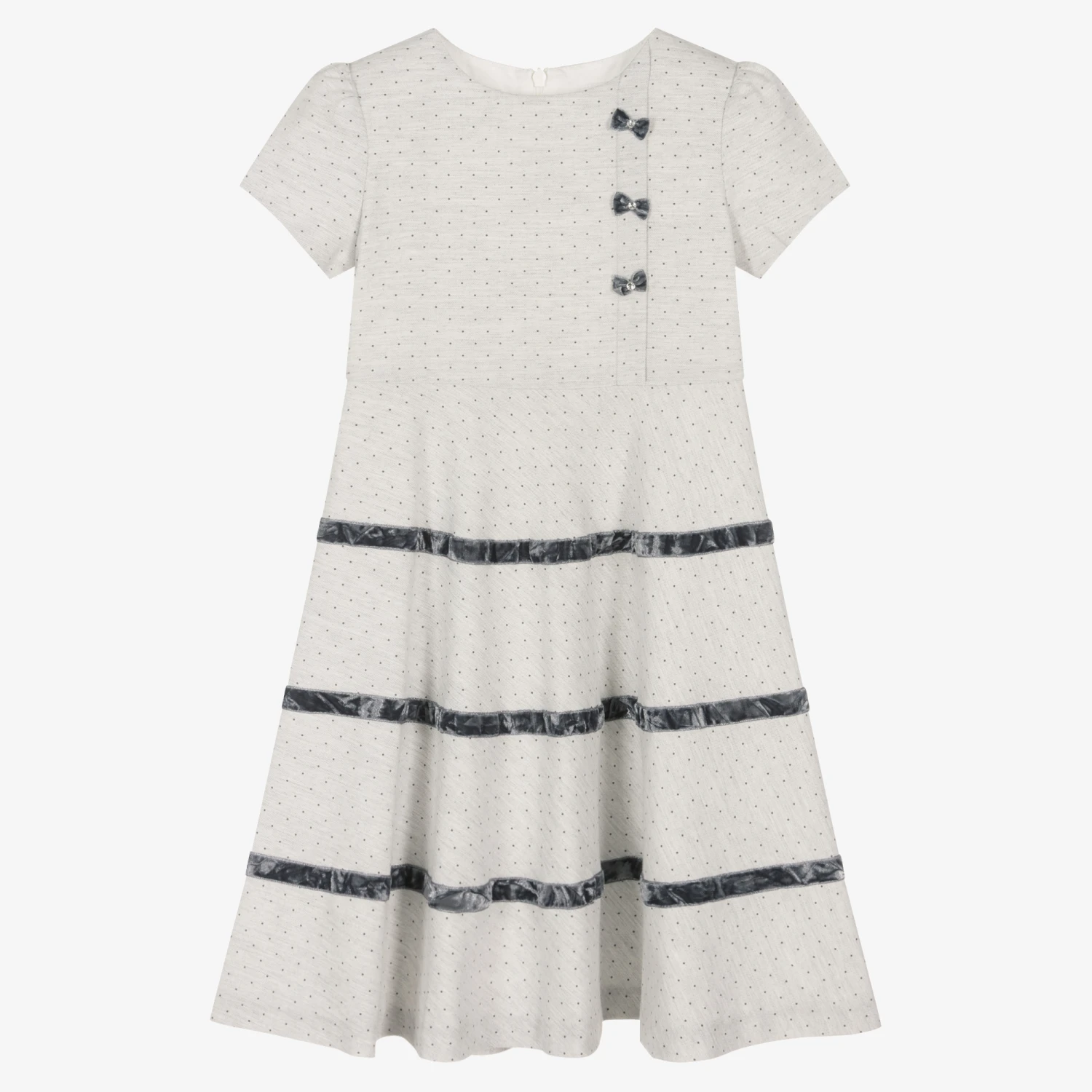 Sarah Louise Girls Grey Velvet Trim Dress 1 Sarah Louise Girls Grey Velvet Trim Dress