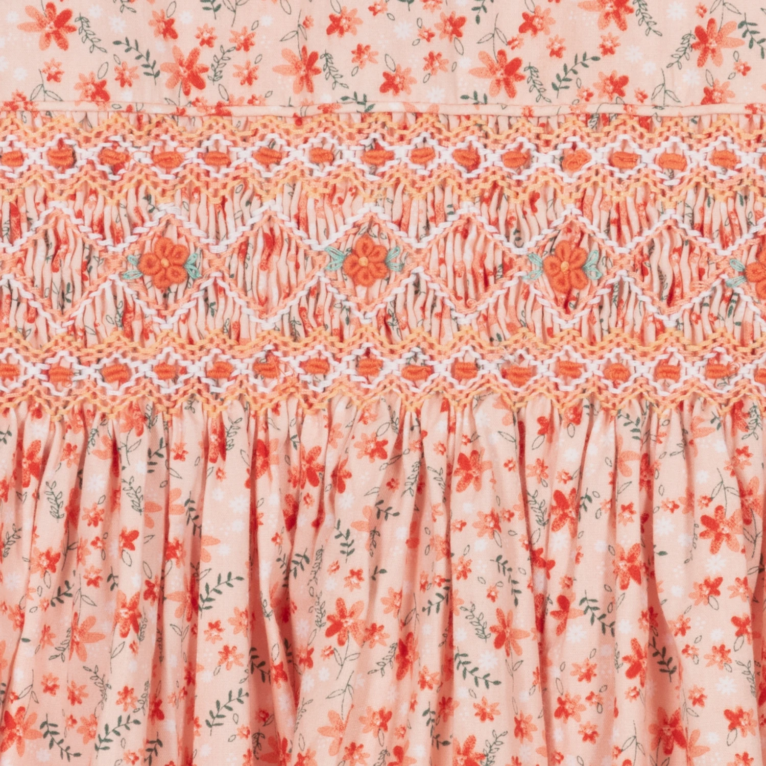 Sarah Louise Girls Orange Cotton Floral Smocked Dress 3 Sarah Louise Girls Orange Cotton Floral Smocked Dress - Image 3