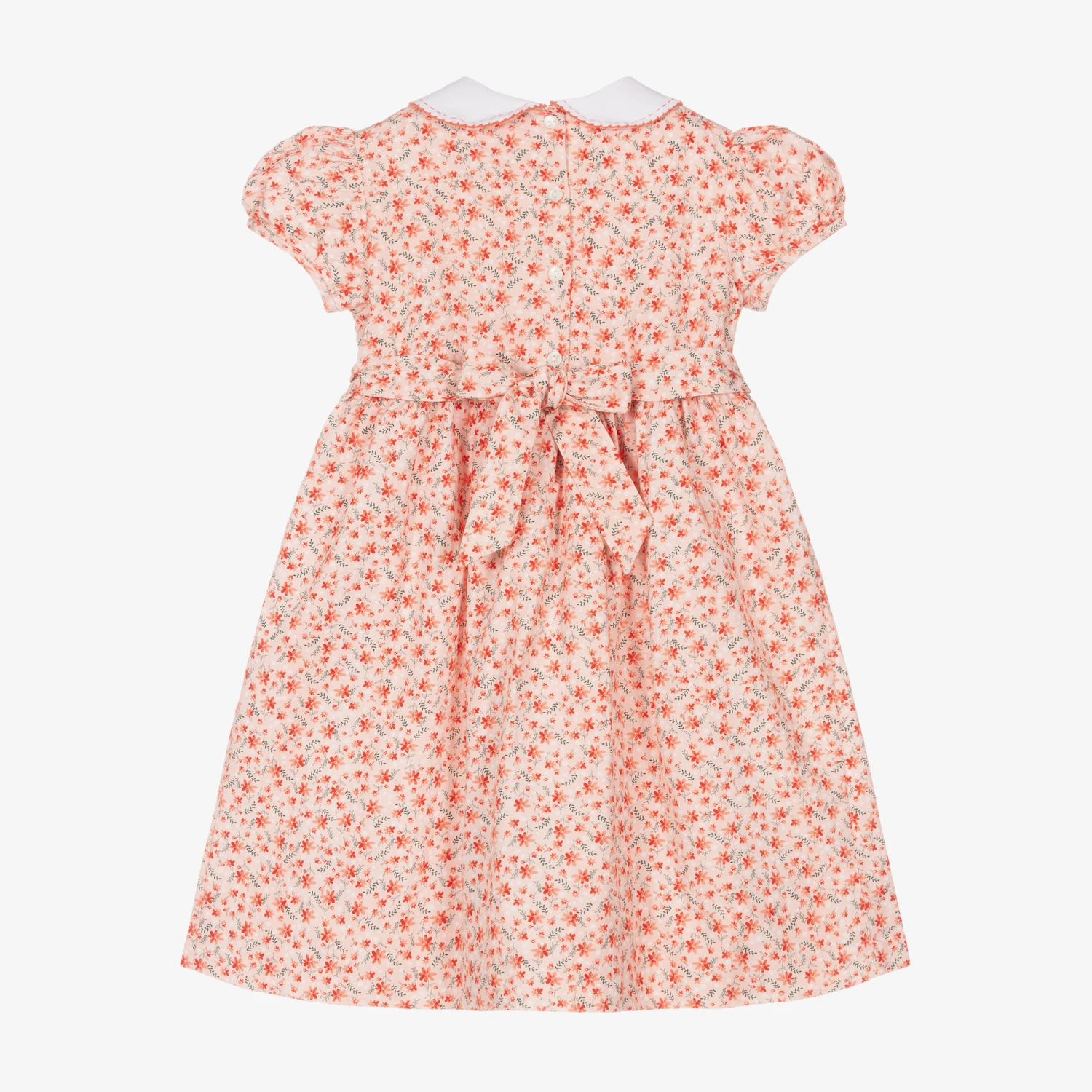 Sarah Louise Girls Orange Cotton Floral Smocked Dress 2 Sarah Louise Girls Orange Cotton Floral Smocked Dress - Image 2