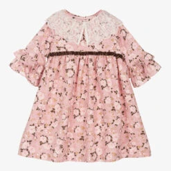 Sarah Louise Girls Pink Cotton Floral Dress