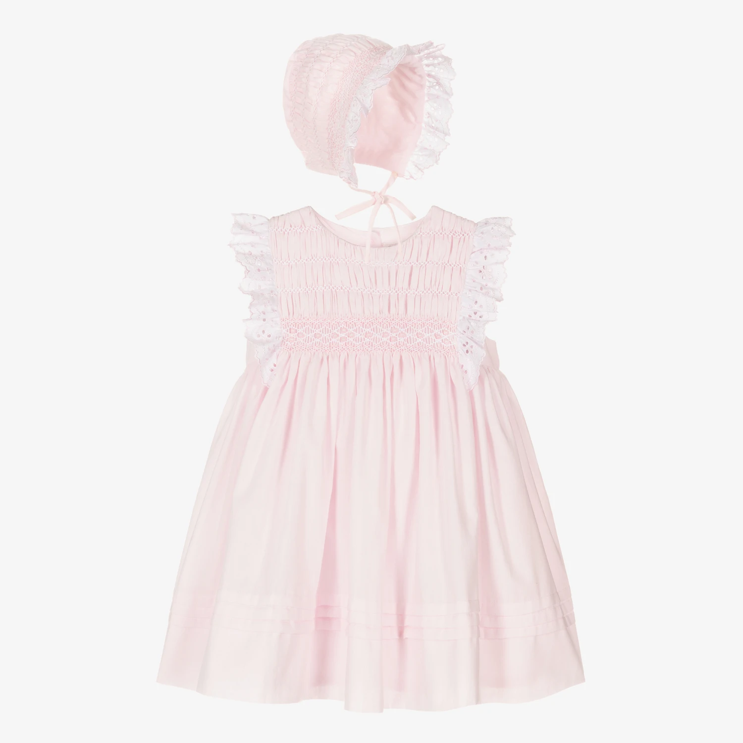 Sarah Louise Girls Pink Cotton Hand-Smocked Dress Set 1 Sarah Louise Girls Pink Cotton Hand-Smocked Dress Set