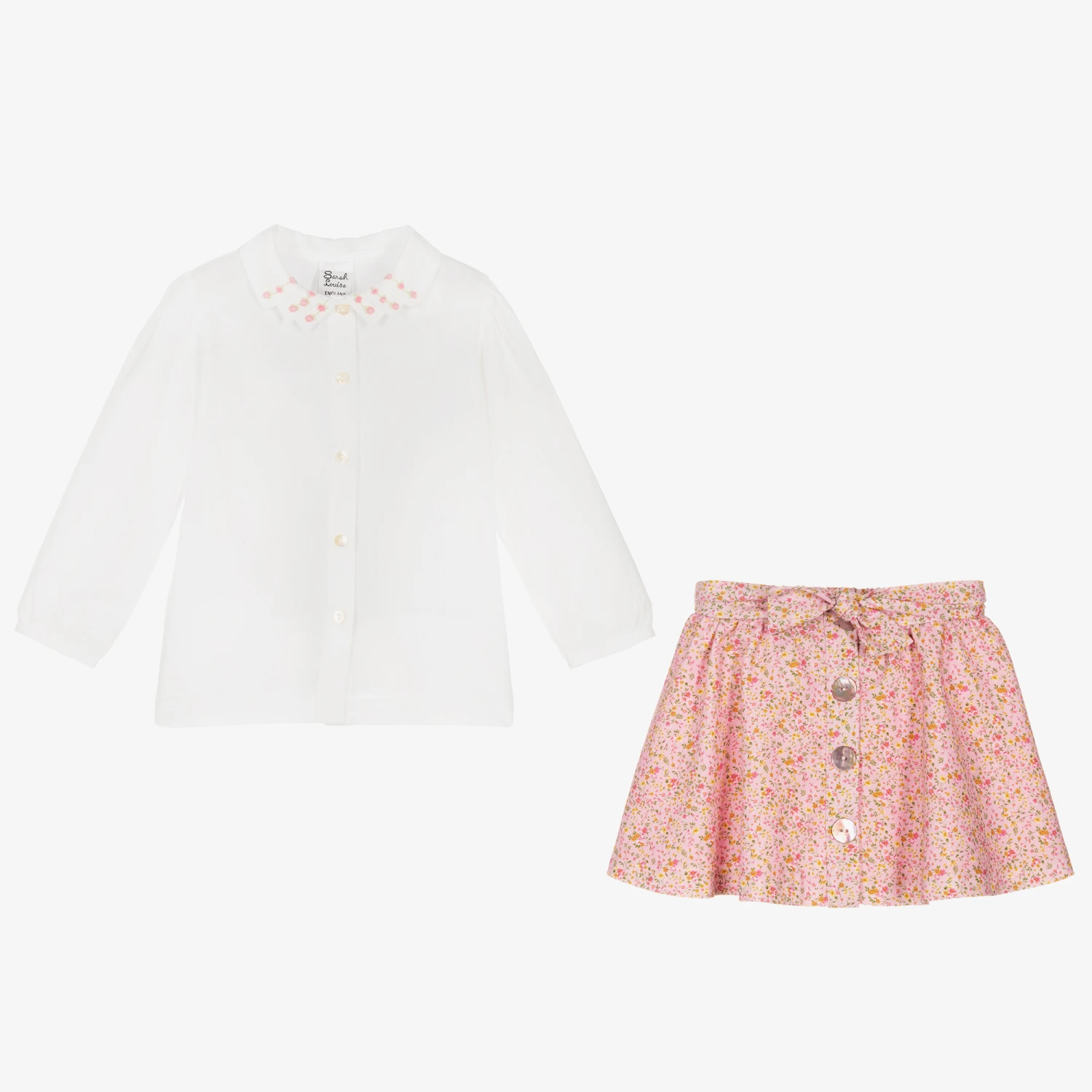 Sarah Louise Girls Pink Cotton Skirt Set 2 Sarah Louise Girls Pink Cotton Skirt Set - Image 2