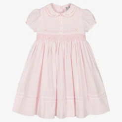 Sarah Louise Girls Pink Cotton Smocked Dress