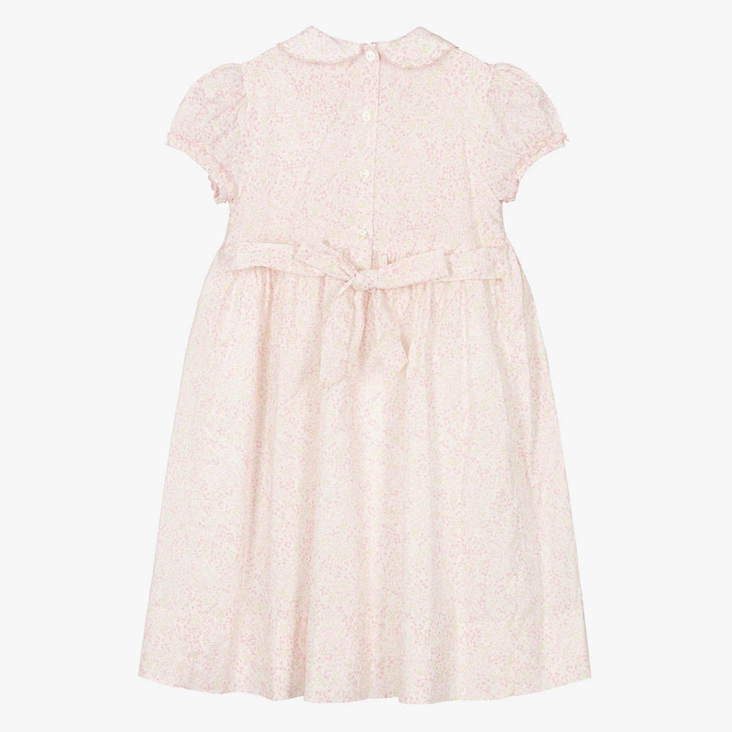 Sarah Louise Girls Pink Floral Hand-Smocked Cotton Dress 2 Sarah Louise Girls Pink Floral Hand-Smocked Cotton Dress - Image 2
