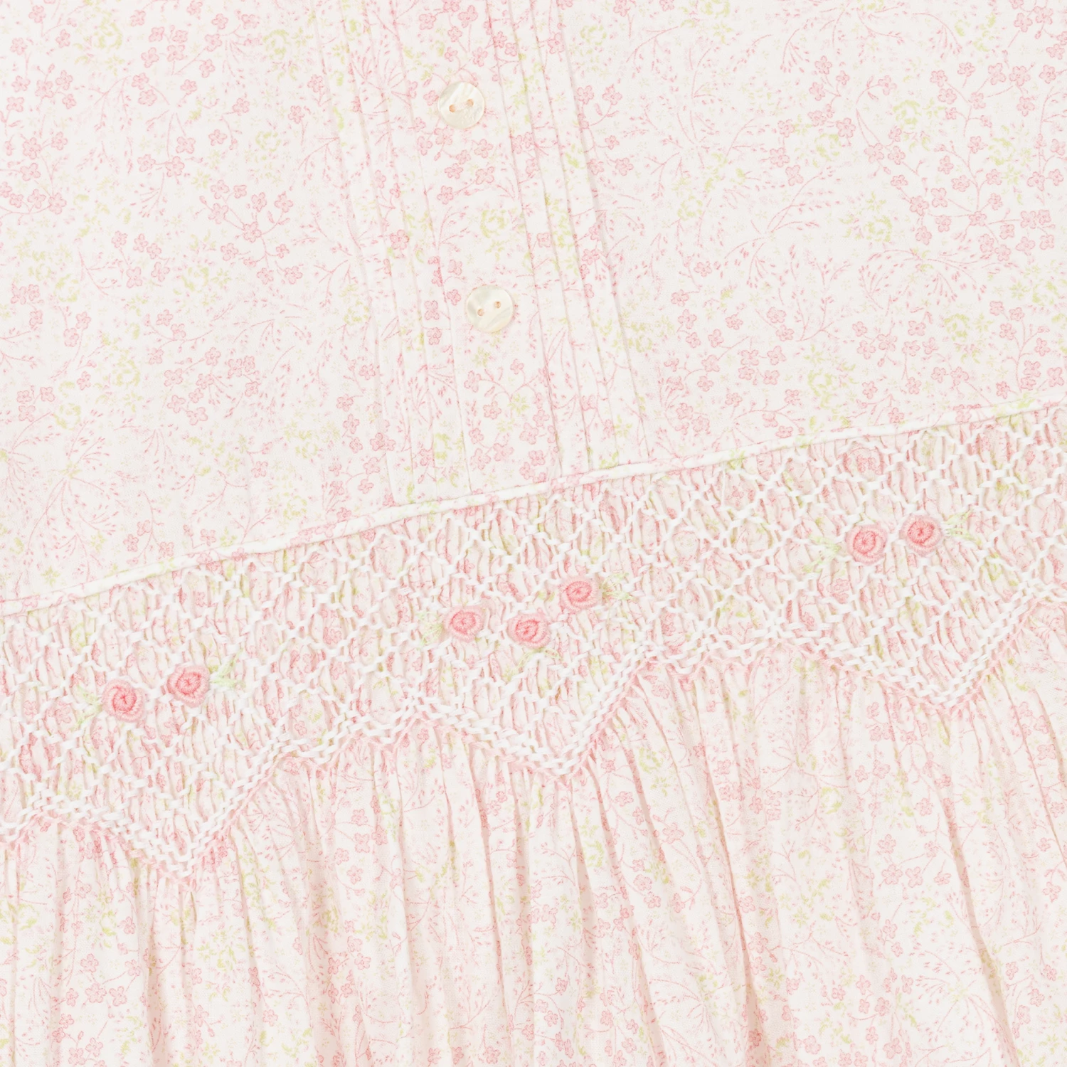 Sarah Louise Girls Pink Floral Hand-Smocked Cotton Dress 3 Sarah Louise Girls Pink Floral Hand-Smocked Cotton Dress - Image 3