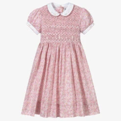 Sarah Louise Girls Pink Hand-Smocked Dress