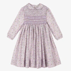 Sarah Louise Girls Purple Smocked Dress