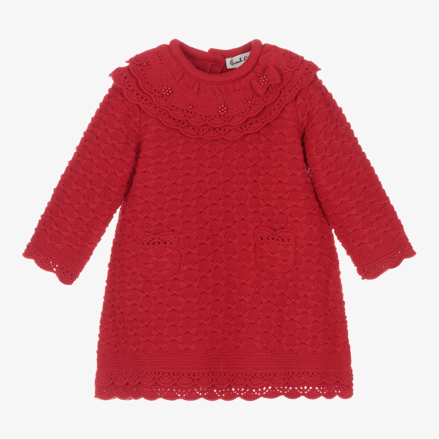 Sarah Louise Girls Red Knitted Dress 1 Sarah Louise Girls Red Knitted Dress
