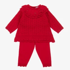 Sarah Louise Girls Red Knitted Trouser Set
