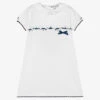 Sarah Louise Girls White & Blue Cotton Knitted Dress