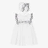 Sarah Louise Girls White Cotton Hand-Smocked Dress Set